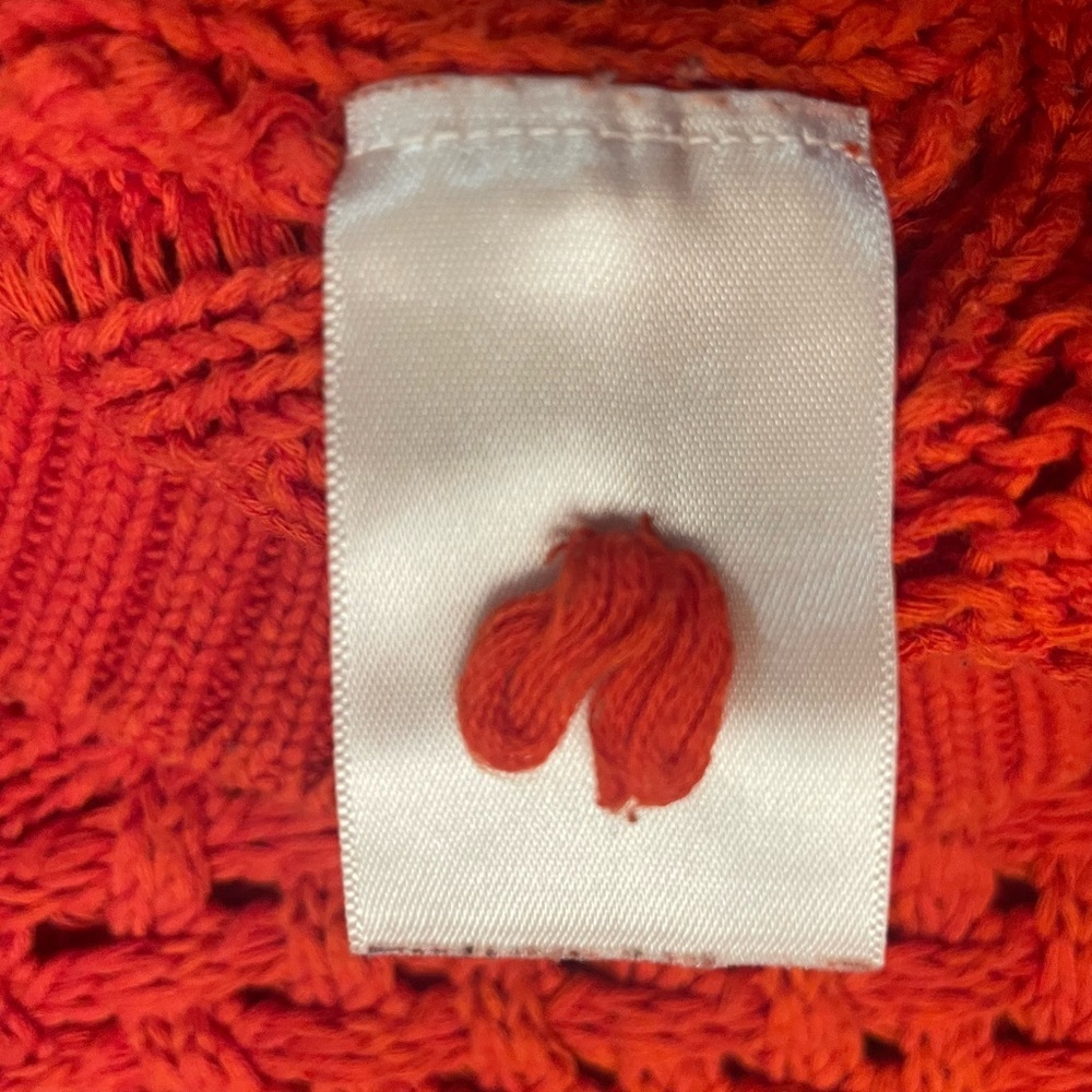 Anthropologie MOTH Chunky Cable knit red/orange Zip 3/4 Sleeve Sweater Size L - Picture 9 of 9